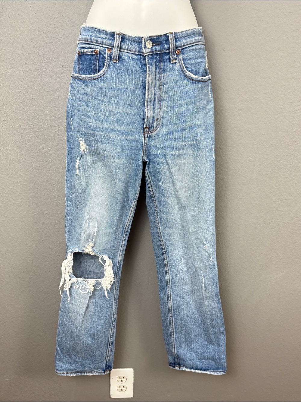 Abercrombie Fitch Ultra High Rise 90s Straight Jeans Distressed Blue Sz 27 4 S - Picture 6 of 10